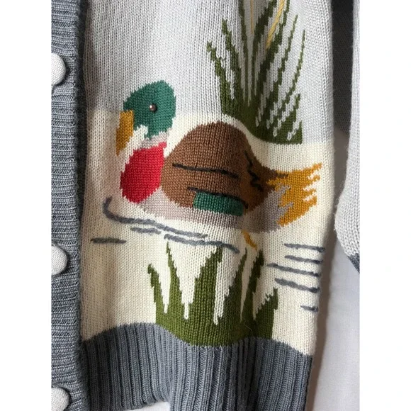 Vtg Rangley L Mallard Duck Scenic Cardigan Sweater Wool Blend grandpacore Read - Picture 2 of 13